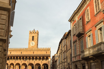 evening in the center of a medieval village in Italy