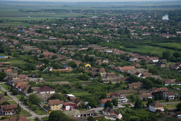 Arial view over small village