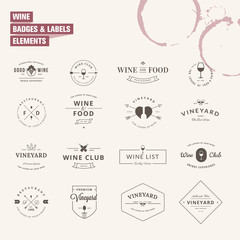 Set of badges and labels elements for wine