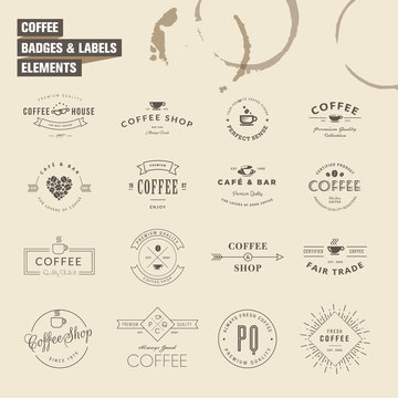 Set of badges and labels elements for coffee