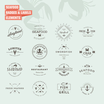 Set of badges and labels elements for seafood