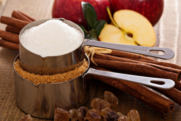 Baking with apple, sugar and cinnamon