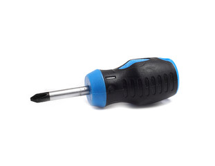 small Phillips screwdriver with black and blue handle
