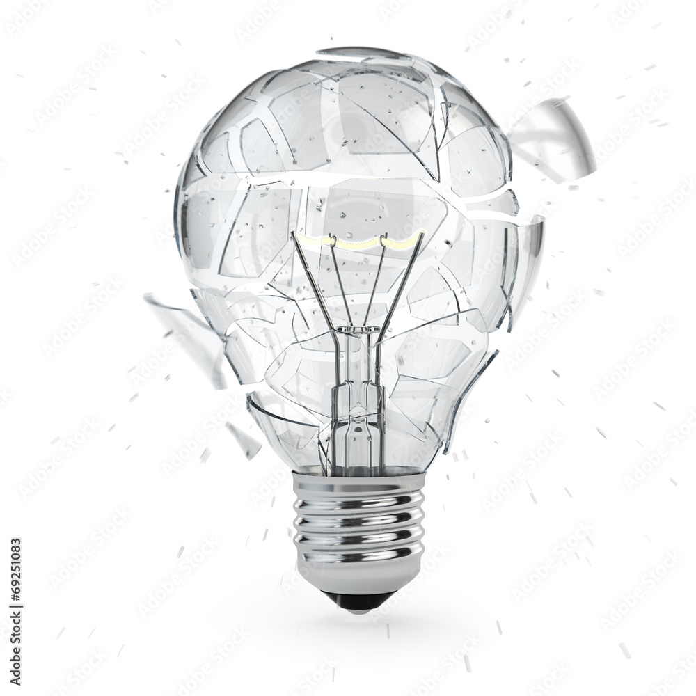 Poster Light bulb exploding. Concept of idea.
