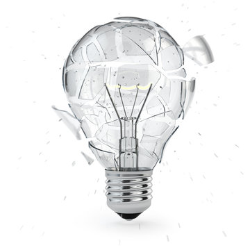 Light bulb exploding. Concept of idea.