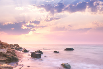 Fototapeta na wymiar Sea - Sunrise landscape over beautiful rocky coastline