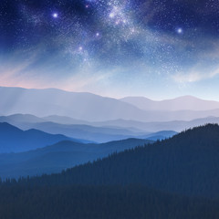 Plakat Night landscape in the mountain with stars
