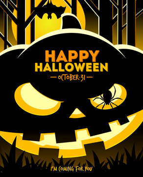 Halloween illustration - jack-o-lantern smiling pumpkin