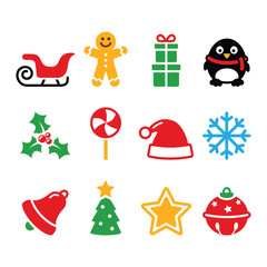 Christmas icons set - Santa, xmas tree, present