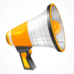 Yellow megaphone on white, vector illustration