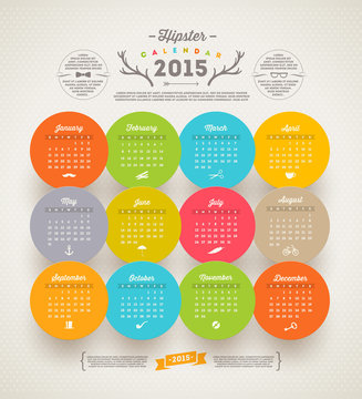 Vector template design - Calendar 2015 with hipster symbols