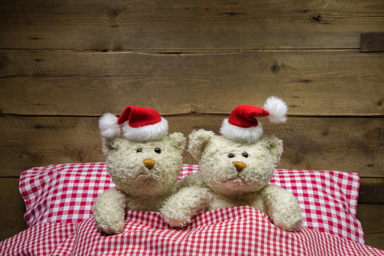 Liebespaar: zwei Teddybären als lustige Weihnachtskarte