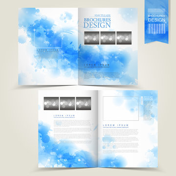 blue template for advertising brochure with splash blue elements