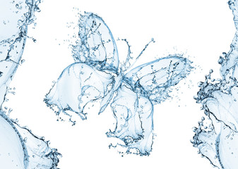 Water splash in the form of a butterfly, isolated on white
