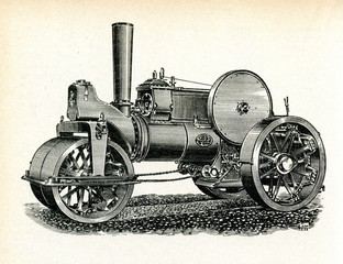 Steam-powered road roller ca. 1890