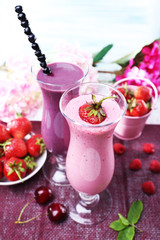 Delicious smoothie on table, close-up