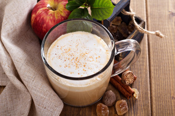 Apple pie latte with cinnamon and syrup
