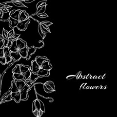Abstract background with flowers in black and white style