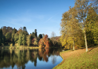 Beautiful landscape of Autumn trees and colors reflected in lake