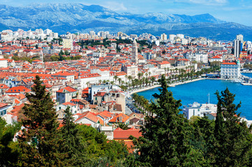 Fototapeta na wymiar Panoramic view from high on Croatian city of Split
