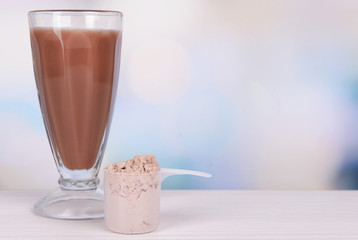 Whey protein powder and chocolate protein shake