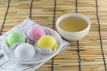 Daifuku of dessert Japanese and hot tea.