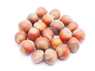 hazelnuts on a white background