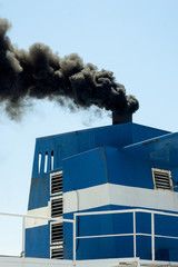 ship with smoke emission and air pollution