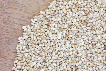 Close - up White sesame seeds , Food ingredient
