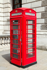 Traditional red telephone booth in London