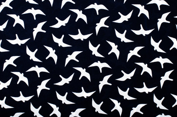 Seagulls navy pattern.Blue and white seagull print background.