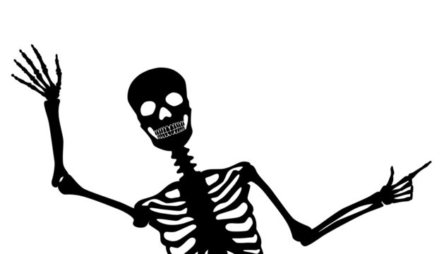 Menschliches Skelett, zeigend, winkend, schwarz, Vektor