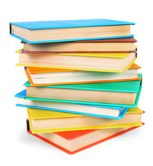 Multi-coloured books. On white background.