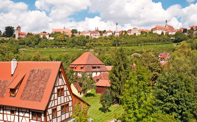 Blick auf Rothenburg mit Herrenmühle im Taubertal