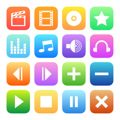 Colorful style media player icons vector set.