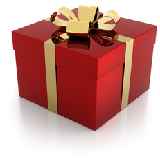 red gift parcel with golden ribbon