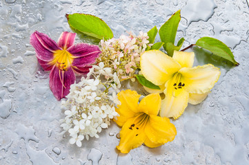 flowers in a rainy day