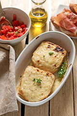 French sandwiches Croque-Monsieur with bechamel sauce