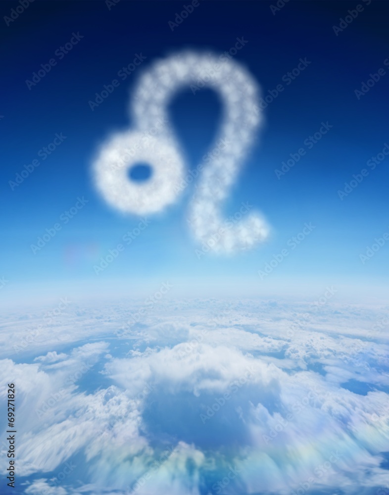 Poster composite image of cloud in shape of leo star sign