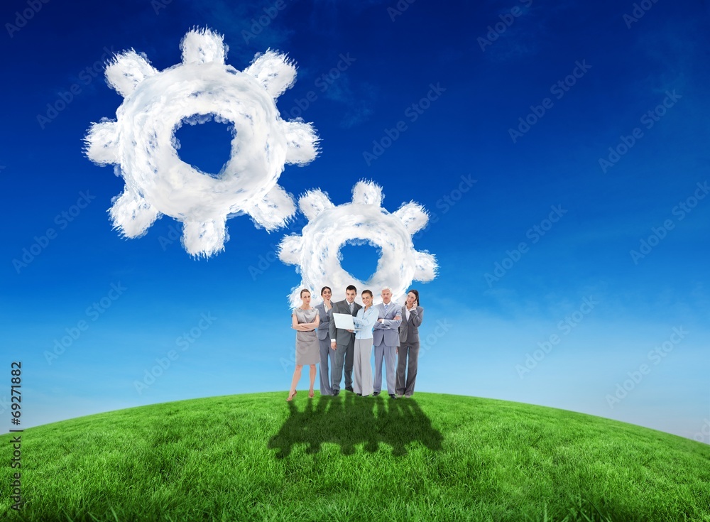 Poster composite image of business team looking at camera