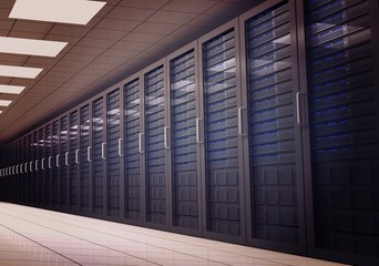 Digitally generated server room with towers