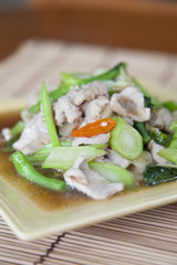 Fried pork with vegetable oil