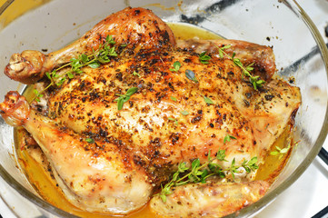 Appetizing and tasty roast chicken homemade baking.