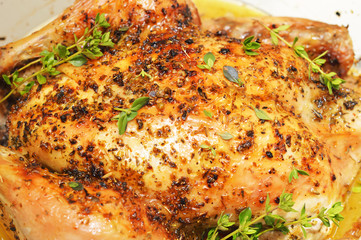 Appetizing and tasty roast chicken homemade baking.