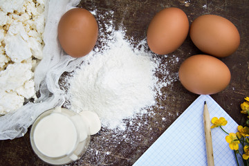 eggs, flour, sour cream,  cottage cheese and notepads recipes