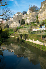 Fototapeta na wymiar Downtown of Luxembourg City, view with Alzette river