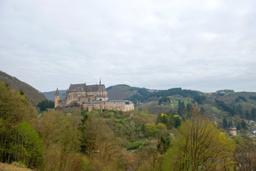 Fototapeta na wymiar Medieval Castle Vianden in cloudy weather. Luxembourg