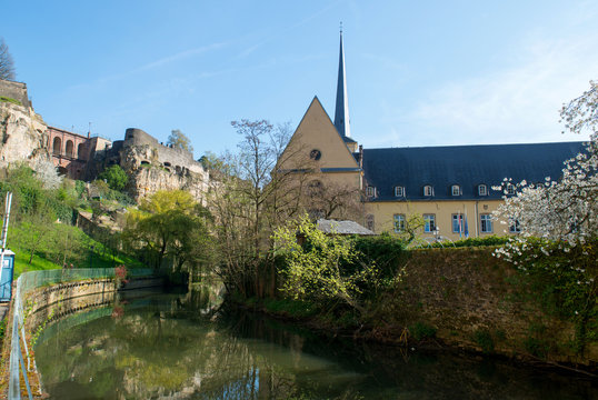 Downtown of Luxembourg City, Neumünster Abbey and Johanneskirche