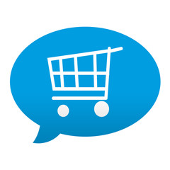 Etiqueta tipo app azul comentario simbolo carrito de la compra