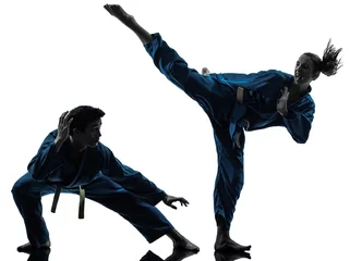 Photo sur Plexiglas Arts martiaux karate vietvodao martial arts man woman couple silhouette